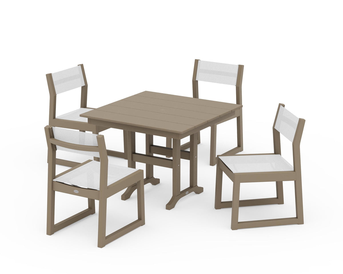 POLYWOOD EDGE Sling Side Chair 5-Piece Farmhouse Dining Set in Vintage Sahara / White