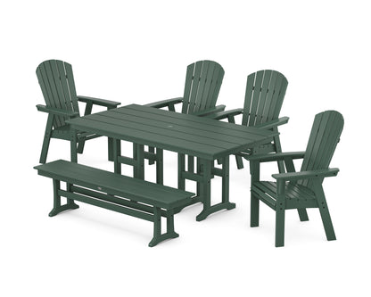 POLYWOOD Nautical Curveback Adirondack 6-Piece Farmhouse Dining Set with Bench in Green