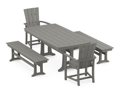 POLYWOOD Quattro 5-Piece Dining Set with Trestle Legs - 38" x 73" Table in Slate Grey