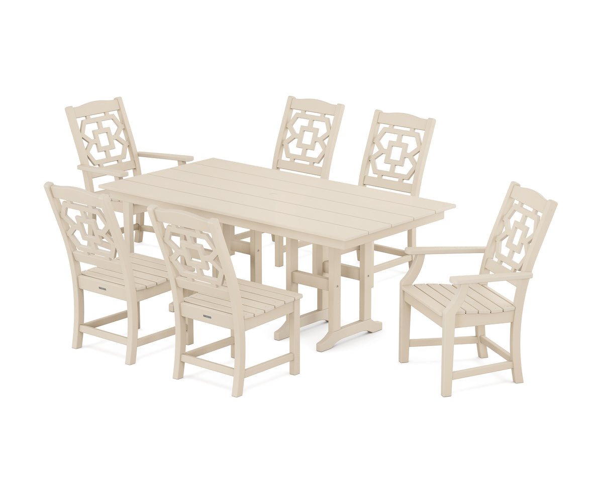 POLYWOOD Chinoiserie 7-Piece Farmhouse Dining Set in Sand