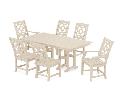 POLYWOOD Chinoiserie 7-Piece Farmhouse Dining Set in Sand
