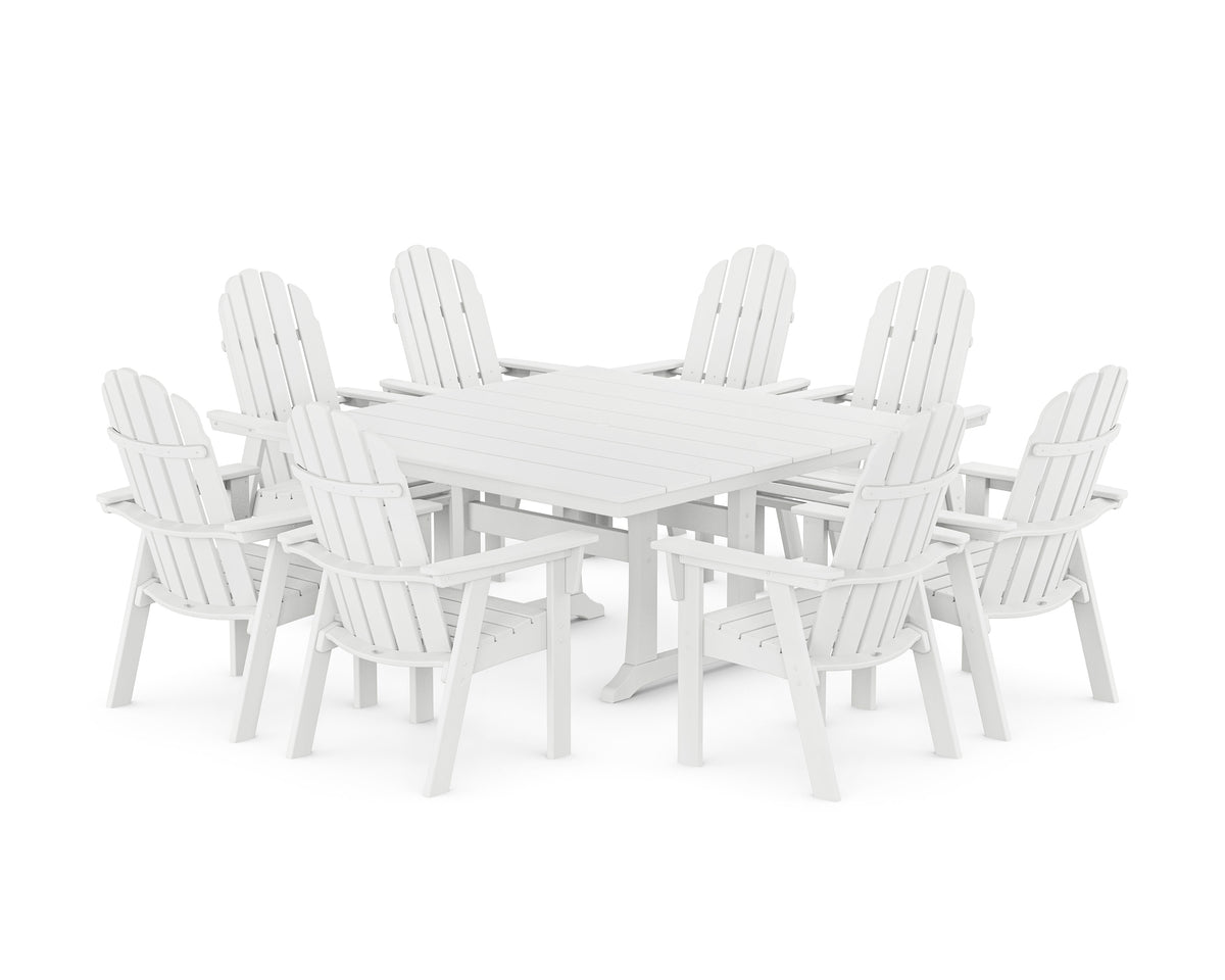 POLYWOOD Vineyard Curveback Adirondack 9-Piece Square Farmhouse Dining Set with Trestle Legs in White