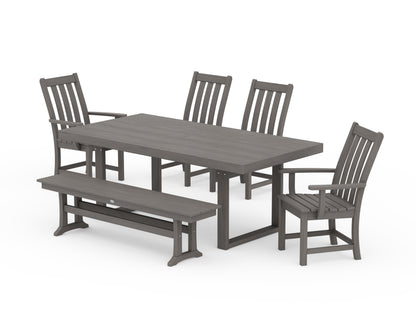 POLYWOOD Vineyard 6-Piece Dining Set with Bench - 39" x 78" Table in Driftwood