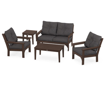 POLYWOOD Vineyard 5-Piece Deep Seating Set with Two Chairs and Loveseat in Mahogany / Ash Charcoal