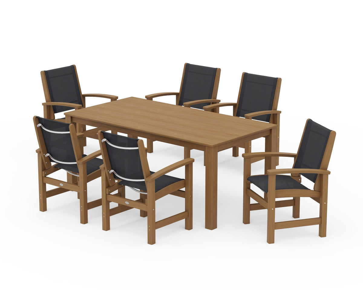 POLYWOOD Coastal 7-Piece Parsons Dining Set in Natural / Black