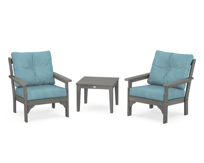 POLYWOOD Vineyard 3-Piece Deep Seating Set in Slate Grey / Lattice Sky Blue