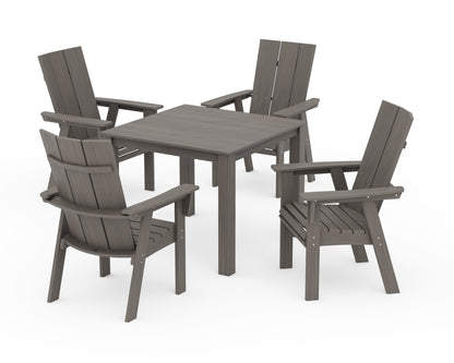 POLYWOOD Modern Curveback Adirondack 5-Piece Parsons Dining Set in Driftwood
