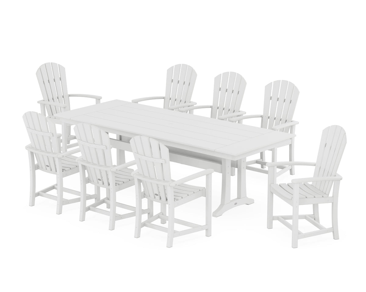 POLYWOOD Palm Coast 9-Piece Farmhouse Dining Set with Trestle Legs in White