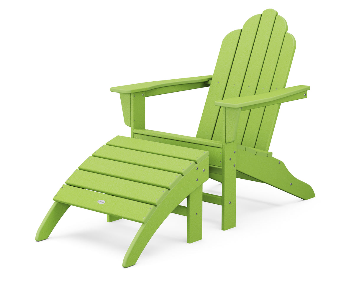 POLYWOOD Long Island Adirondack 2-Piece Set with South Beach Adirondack Ottoman in Lime