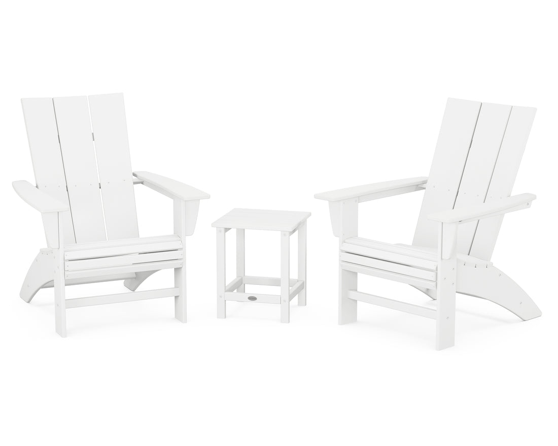 POLYWOOD Modern 3-Piece Curveback Adirondack Set With Long Island 18" Side Table in White