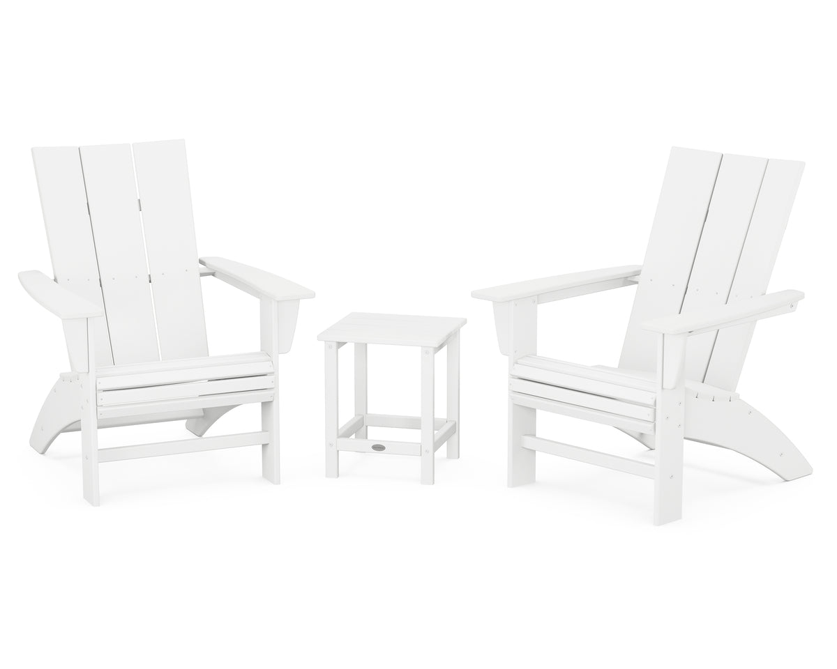 POLYWOOD Modern 3-Piece Curveback Adirondack Set With Long Island 18" Side Table in White