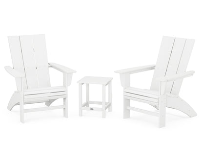 POLYWOOD Modern 3-Piece Curveback Adirondack Set With Long Island 18" Side Table in White