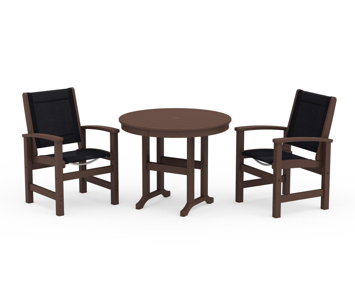 POLYWOOD Coastal 3-Piece Round Dining Set in Mahogany / Black