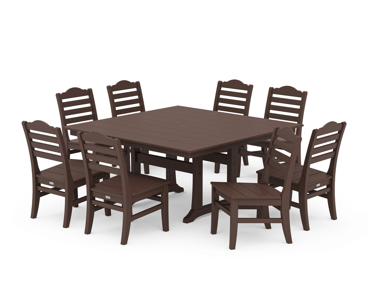 POLYWOOD Savannah Side Chair 9-Piece Square Farmhouse Dining Set with Trestle Legs in Mahogany