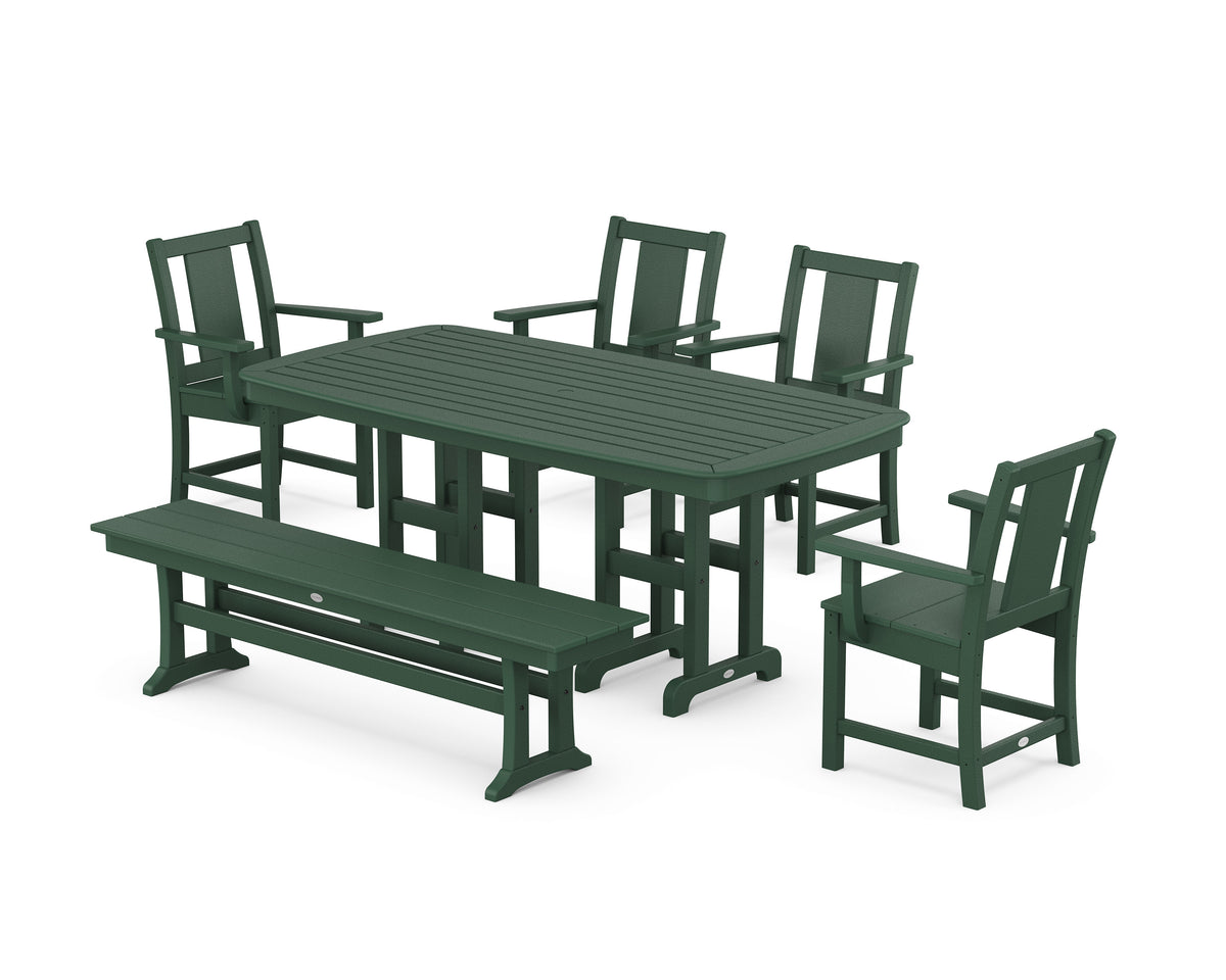 POLYWOOD Prairie 6-Piece Dining Set with Bench in Green