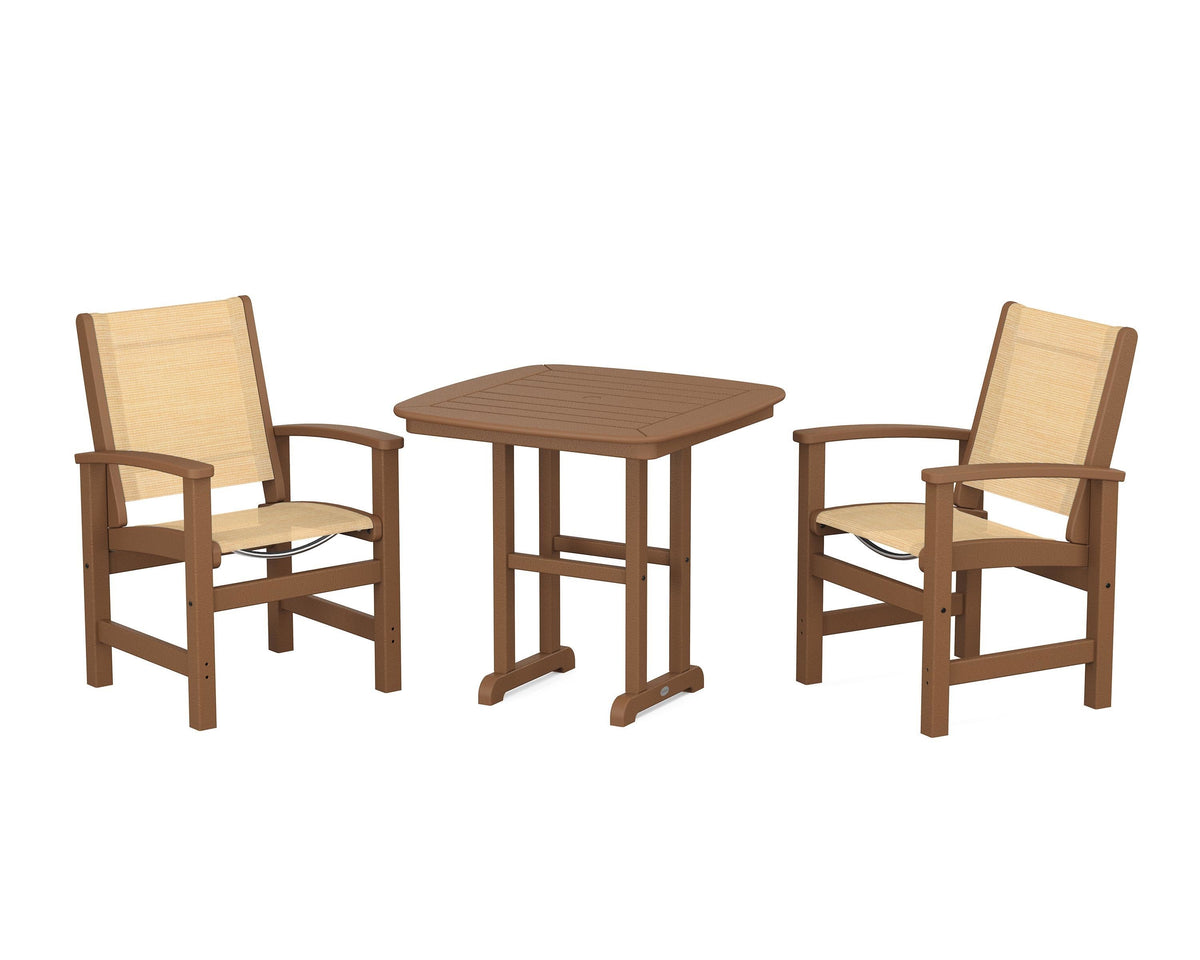 POLYWOOD Coastal 3-Piece Dining Set in Teak / Dupioni Apricot
