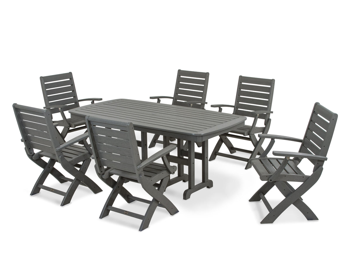 POLYWOOD Signature Folding Chair 7-Piece Dining Set in Slate Grey
