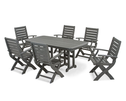 POLYWOOD Signature Folding Chair 7-Piece Dining Set in Slate Grey