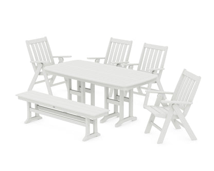 POLYWOOD Vineyard Folding Chair 6-Piece Dining Set with Bench in Vintage White