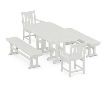 POLYWOOD Oxford 5-Piece Dining Set with Benches in White