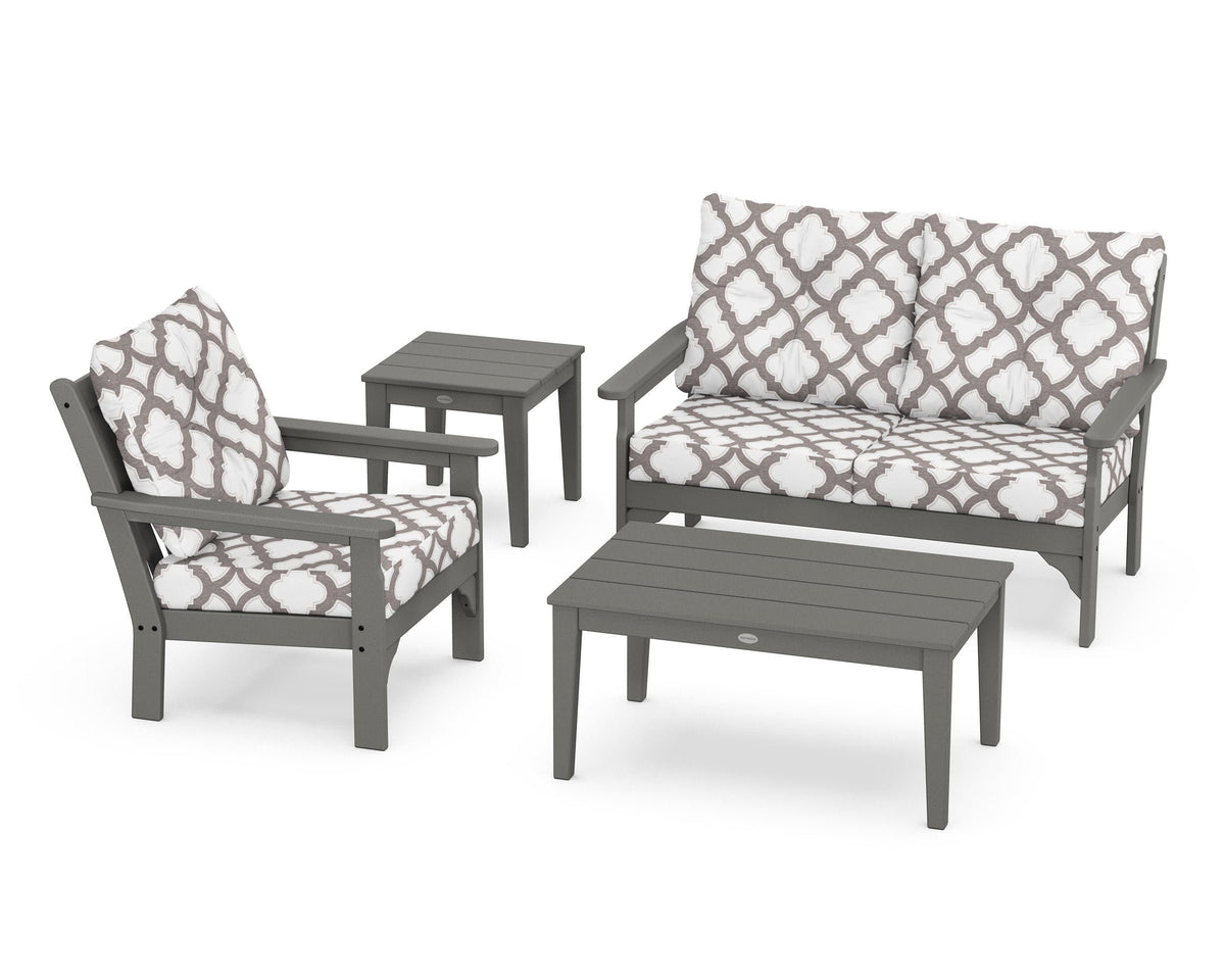 POLYWOOD Vineyard 4-Piece Deep Seating Set with 36" Coffee Table in Slate Grey / Trellis Grey Mist