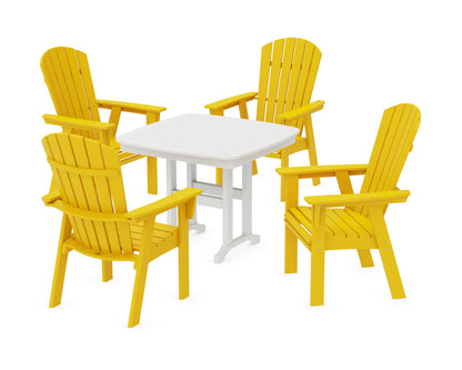 POLYWOOD Nautical Curveback Adirondack 5-Piece Dining Set - 37" Table in Lemon / White
