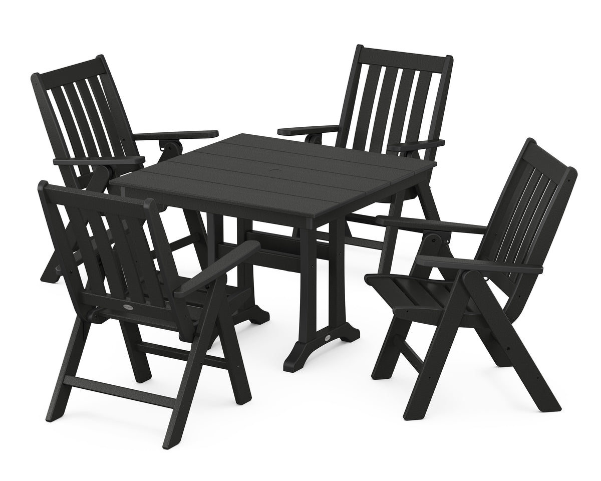POLYWOOD Vineyard Folding 5-Piece Farmhouse Dining Set with Trestle Legs in Black