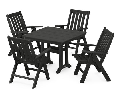 POLYWOOD Vineyard Folding 5-Piece Farmhouse Dining Set with Trestle Legs in Black