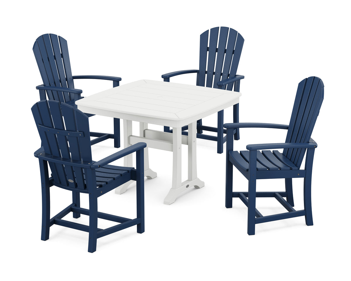 POLYWOOD Palm Coast 5-Piece Dining Set with Trestle Legs - 37" Table in Navy / White