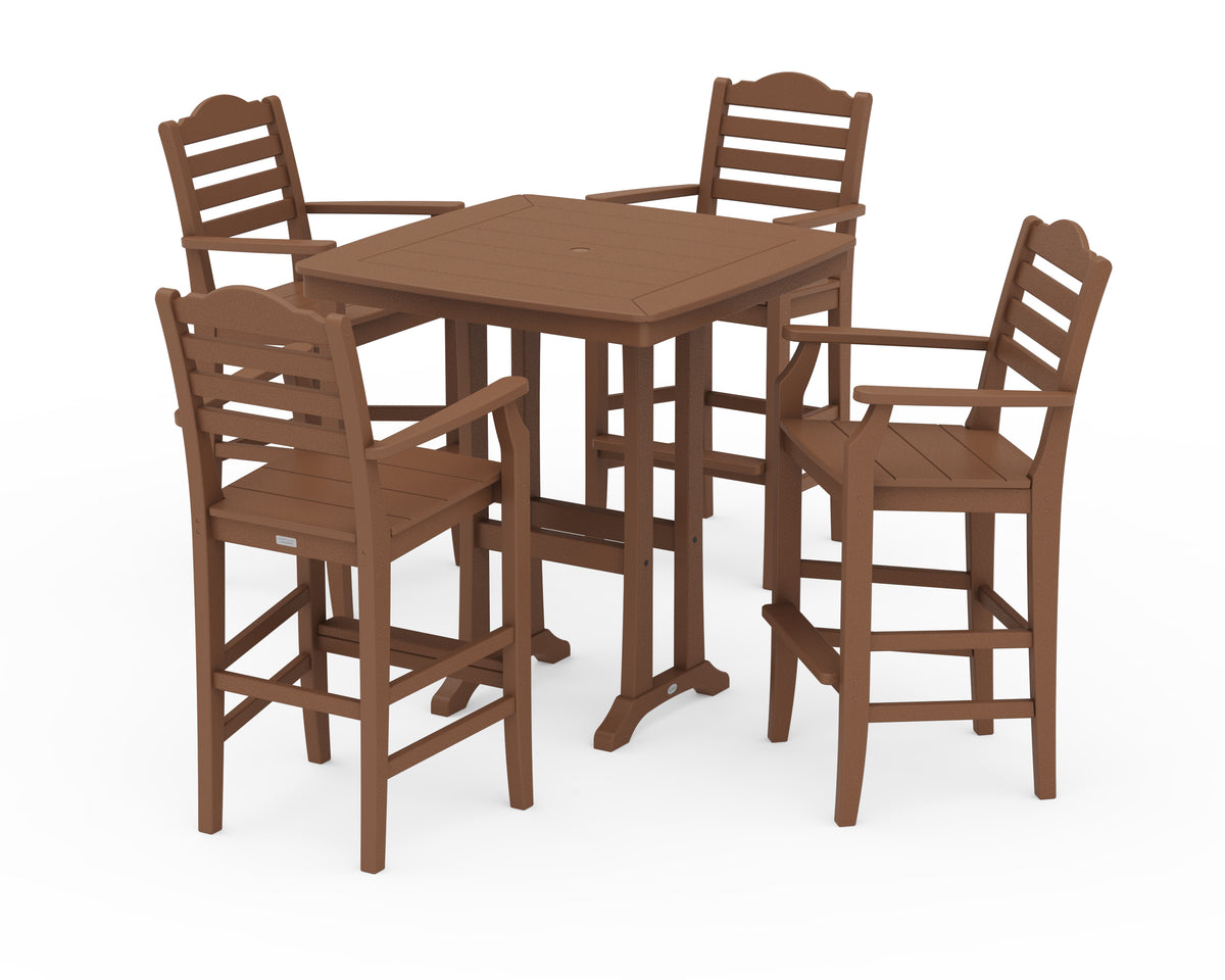 POLYWOOD Savannah 5-Piece Bar Set with Trestle Legs in Teak