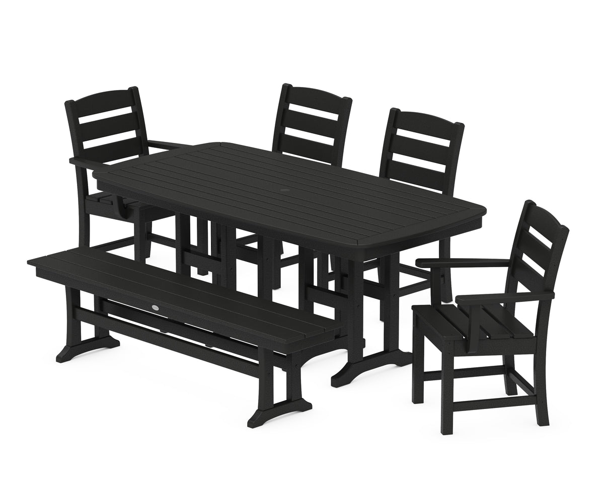 POLYWOOD Lakeside 6-Piece Dining Set with Bench - 37" x 72" Table in Black