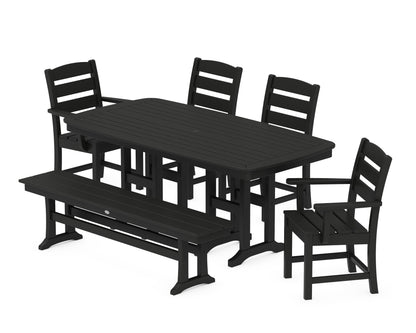 POLYWOOD Lakeside 6-Piece Dining Set with Bench - 37" x 72" Table in Black