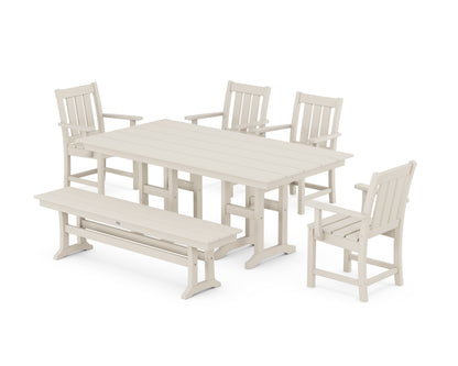 POLYWOOD Oxford 6-Piece Farmhouse Dining Set with Bench in Sand