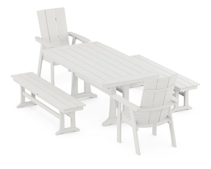 POLYWOOD Modern Curveback Adirondack 5-Piece Dining Set with Trestle Legs in Vintage White