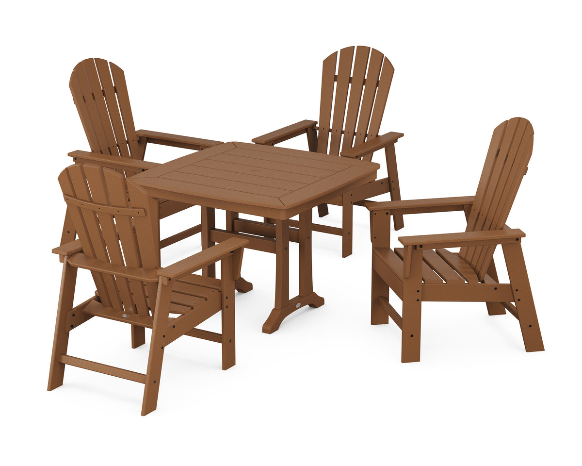 POLYWOOD South Beach 5-Piece Dining Set with Trestle Legs - 37" Table in Teak