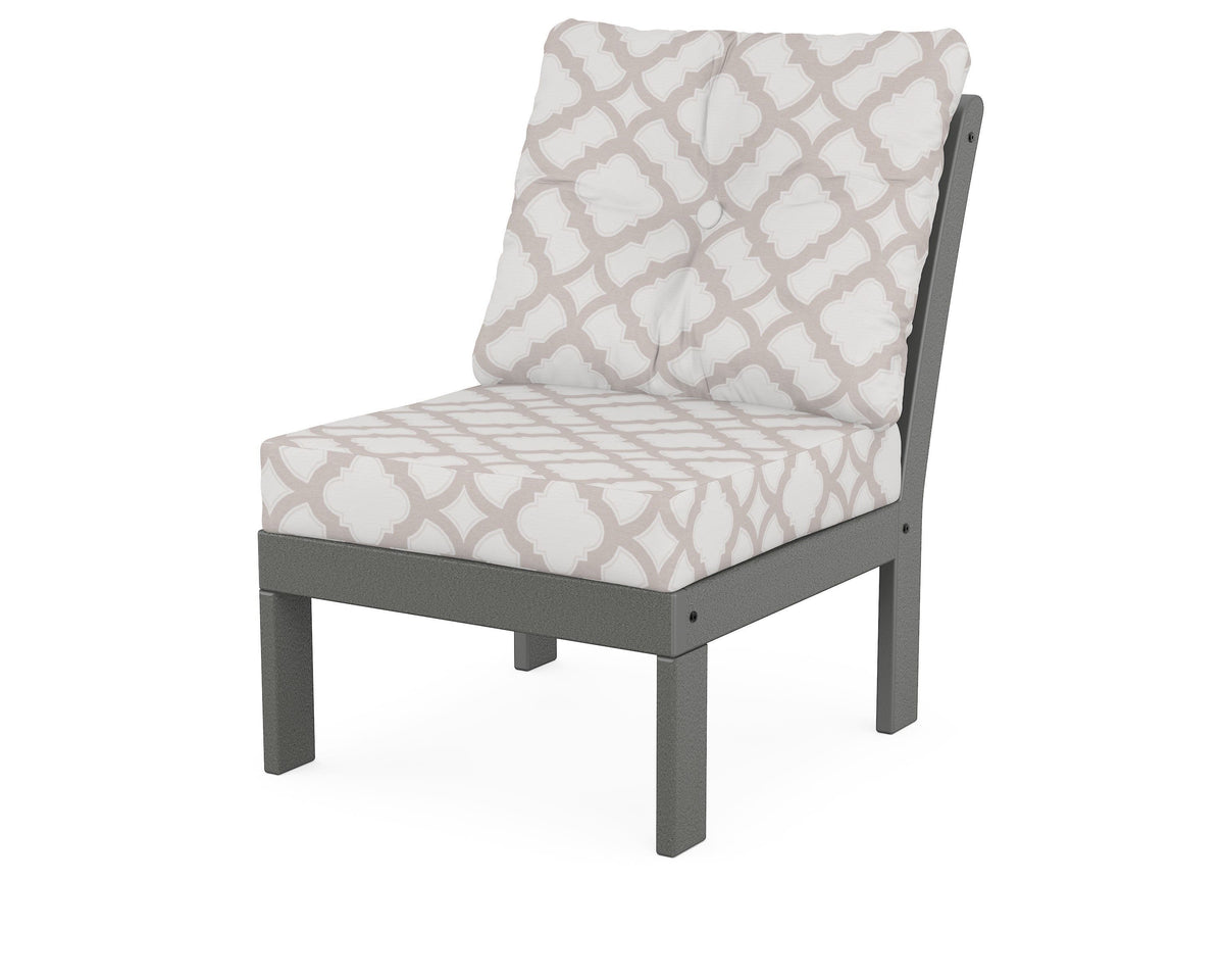 POLYWOOD Vineyard Modular Armless Chair in Slate Grey / Trellis Dune Burlap