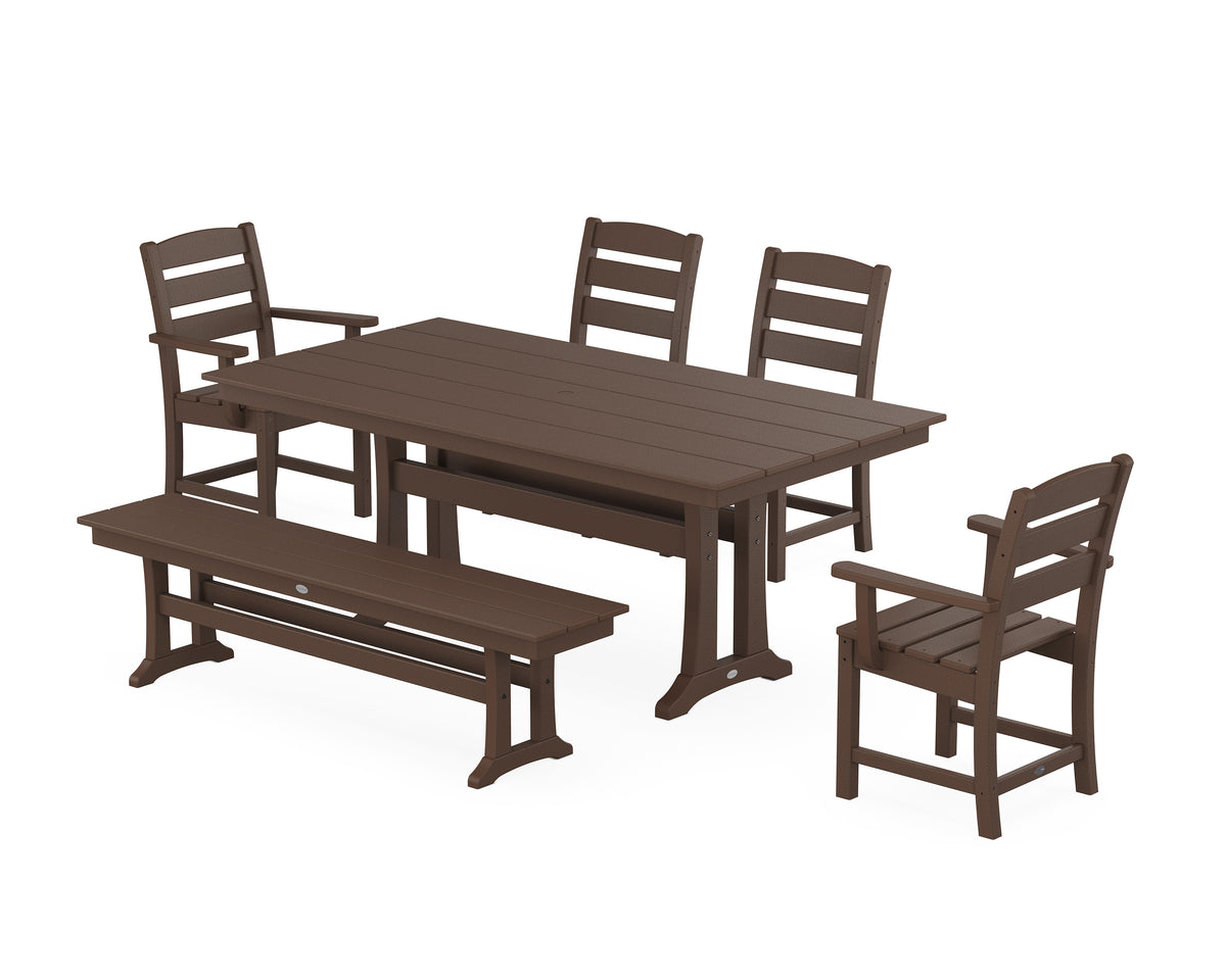 POLYWOOD Lakeside 6-Piece Farmhouse Dining Set with Trestle Legs in Mahogany