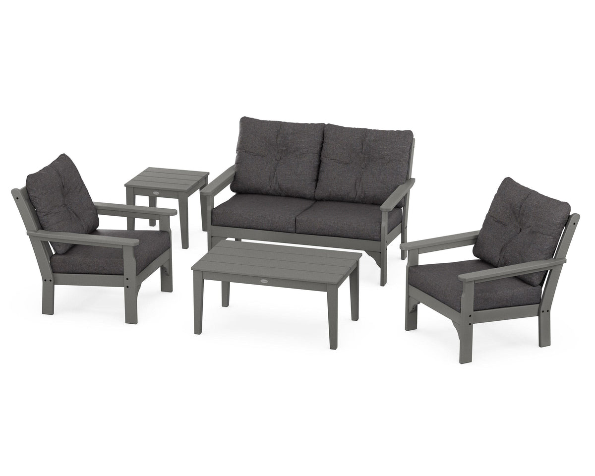 POLYWOOD Vineyard 5-Piece Deep Seating Set with Two Chairs and Loveseat in Slate Grey / Ash Charcoal