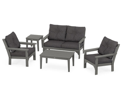 POLYWOOD Vineyard 5-Piece Deep Seating Set with Two Chairs and Loveseat in Slate Grey / Ash Charcoal