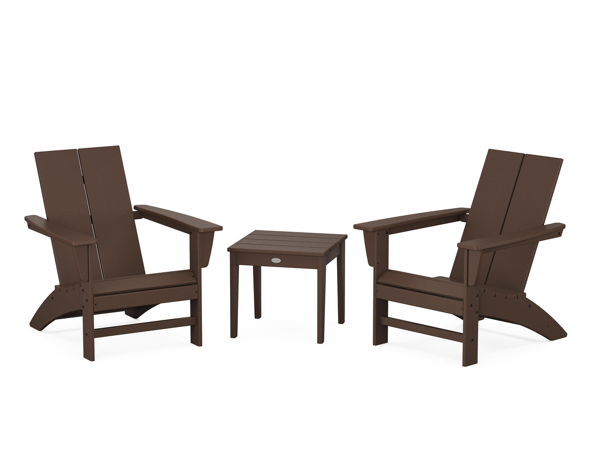 POLYWOOD Country Living Cottage Modern Adirondack Chair 3-Piece Set in Mahogany