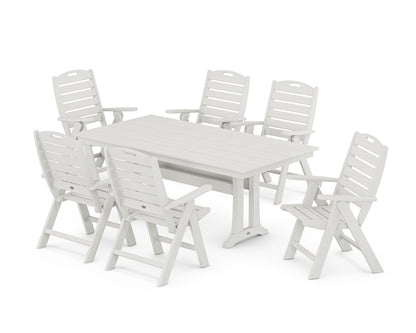 POLYWOOD Nautical Highback 7-Piece Farmhouse Dining Set with Trestle Legs in Vintage White