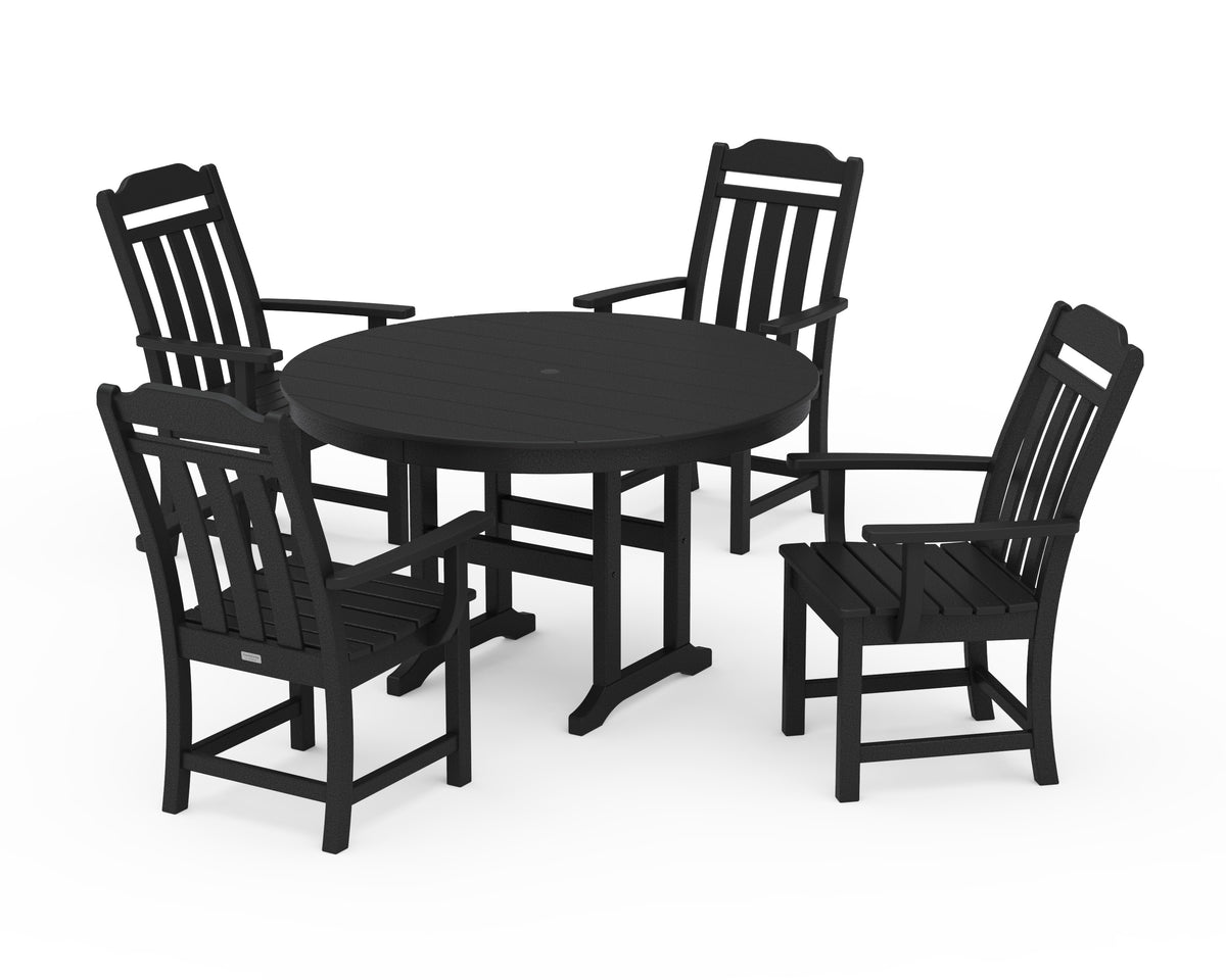 POLYWOOD Cottage 5-Piece Round Farmhouse Dining Set in Black
