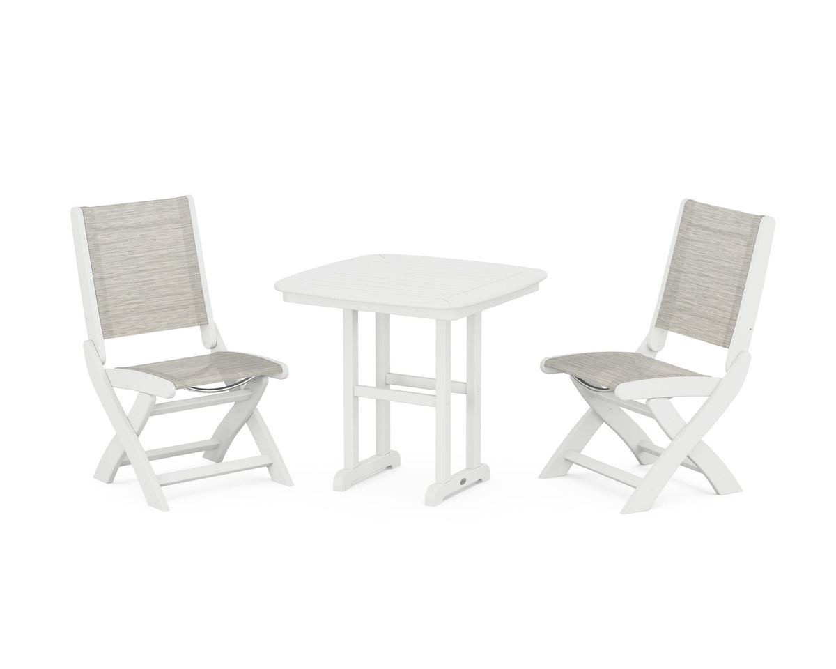 POLYWOOD Coastal Folding Side Chair 3-Piece Dining Set in White / Birch