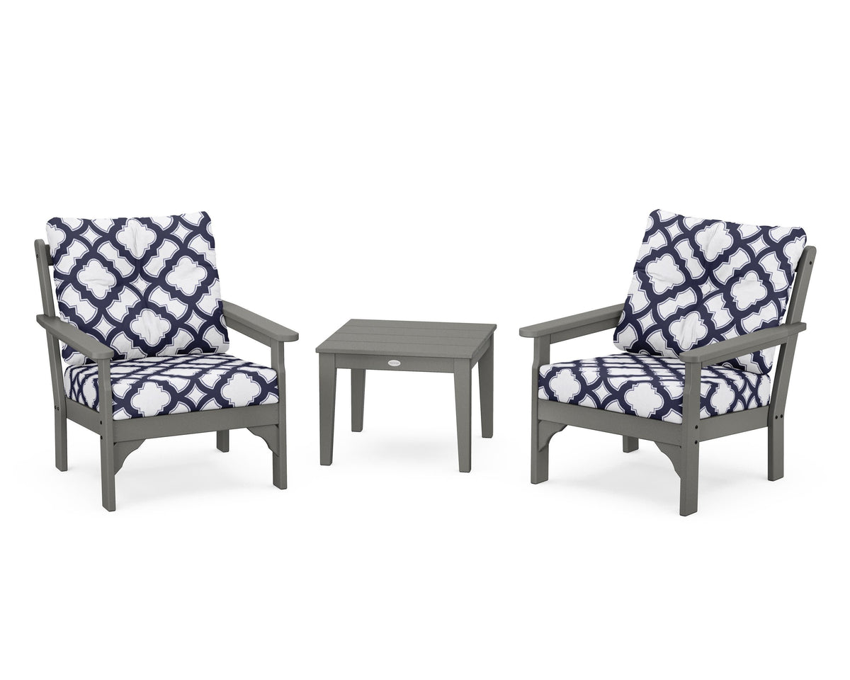POLYWOOD Vineyard 3-Piece Deep Seating Set in Slate Grey / Trellis Navy