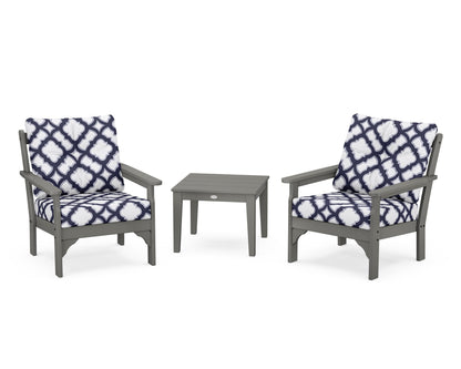 POLYWOOD Vineyard 3-Piece Deep Seating Set in Slate Grey / Trellis Navy
