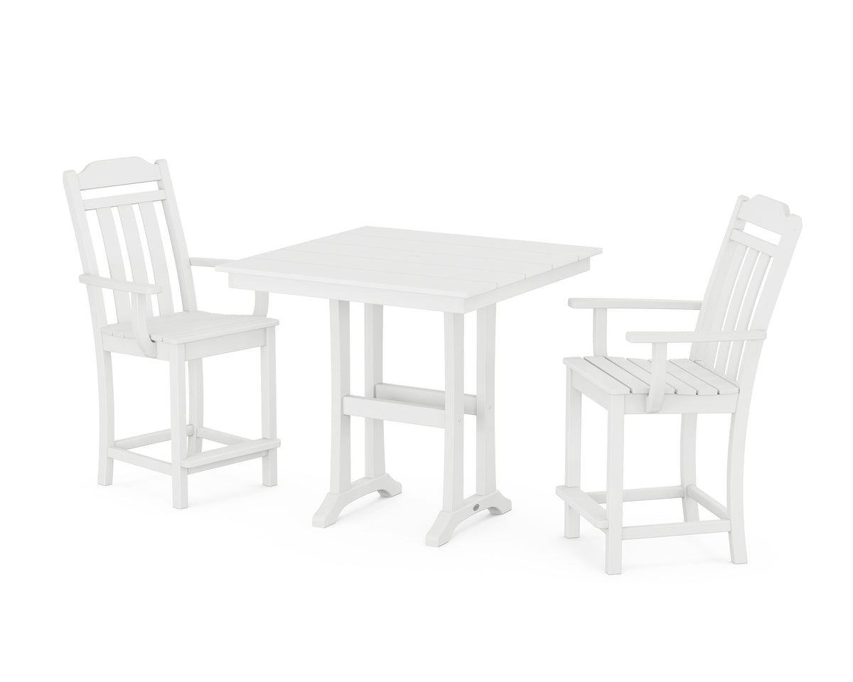 POLYWOOD Country Living Cottage 3-Piece Farmhouse Counter Set with Trestle Legs in White