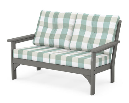 POLYWOOD Vineyard Deep Seating Loveseat in Slate Grey / Buffalo Plaid Glacier Spa