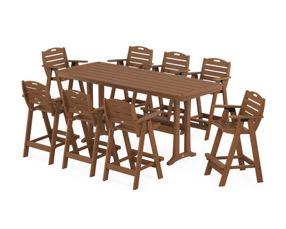 POLYWOOD Nautical 9-Piece Bar Set with Trestle Legs in Teak