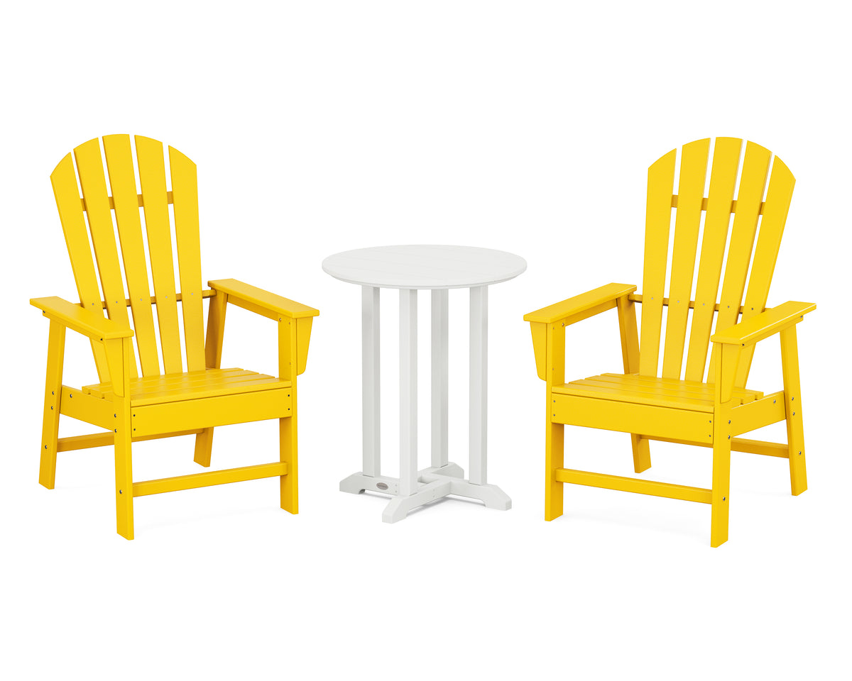 POLYWOOD South Beach 3-Piece Round Farmhouse Bistro Dining Set in Lemon / White