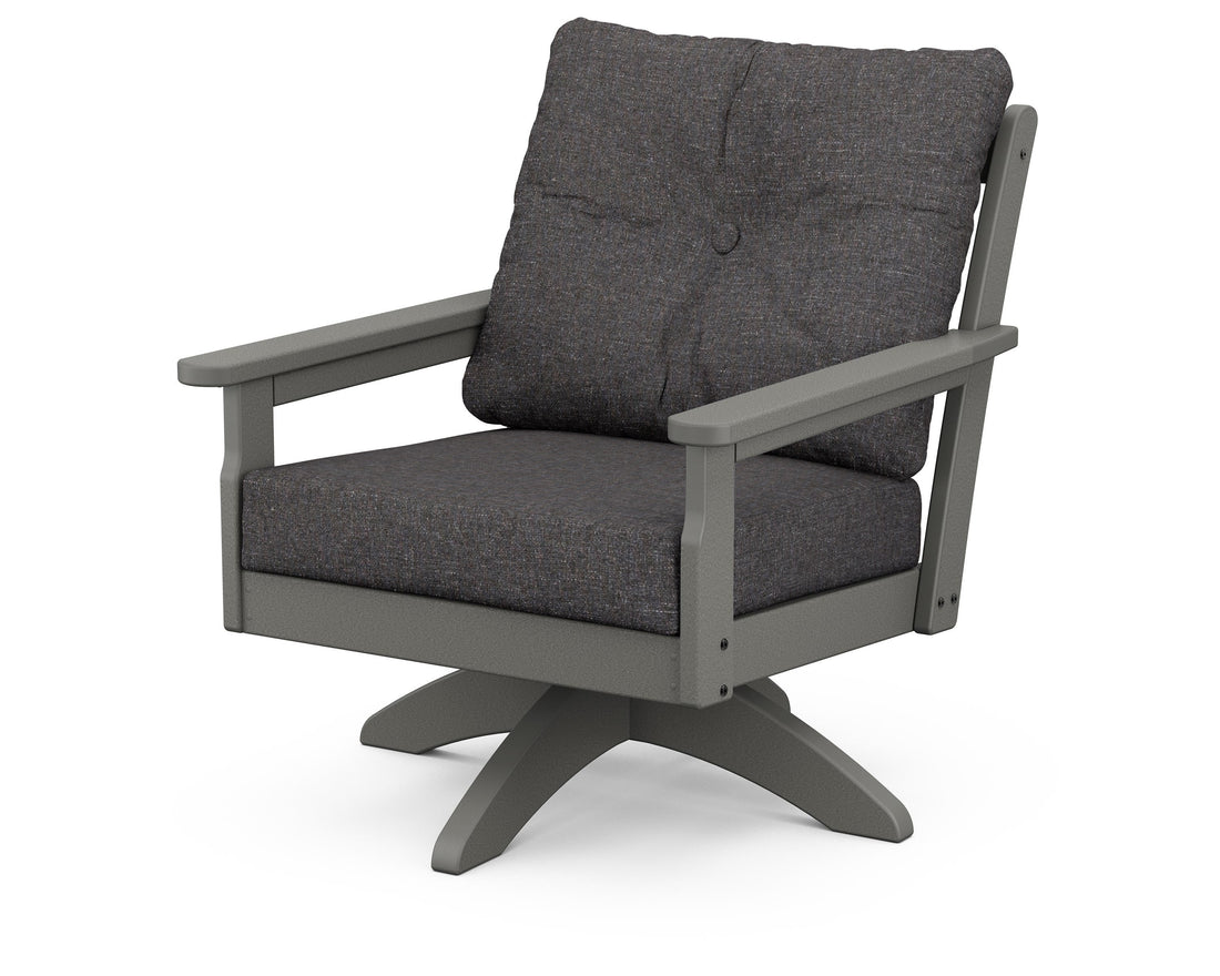 POLYWOOD Vineyard Deep Seating Swivel Chair in Slate Grey / Ash Charcoal